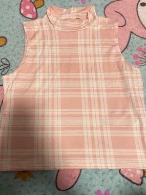 Pink Plaid Mock Neck Tank Top